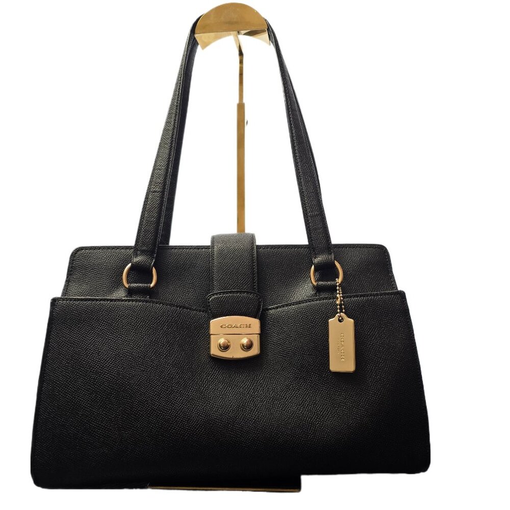 Vintage Coach Avary Carryall in Black Crossgrain Leather with Gold-Tone Hardware